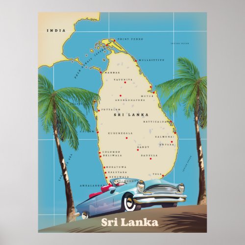Illustrated map of Sri Lanka Poster