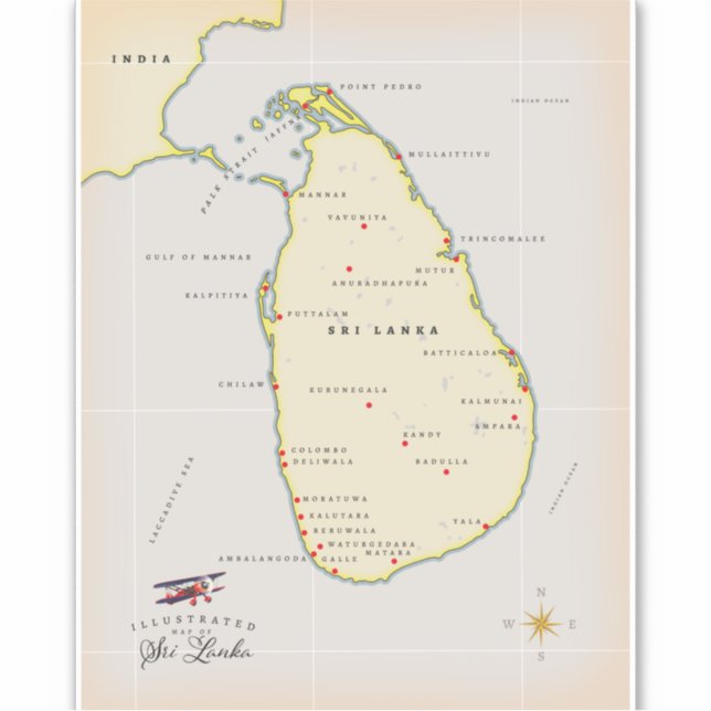 Illustrated map of Sri Lanka Sticker (Front)
