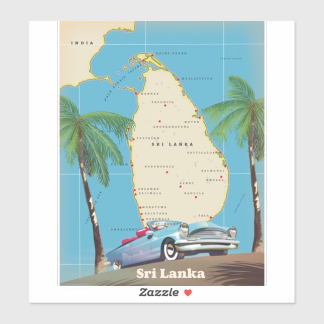 Illustrated map of Sri Lanka Sticker (Sheet)