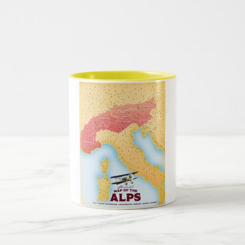 Illustrated map Of the Alps Two_Tone Coffee Mug