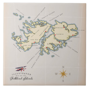 Illustrated map of the Falkland Islands. Ceramic Tile