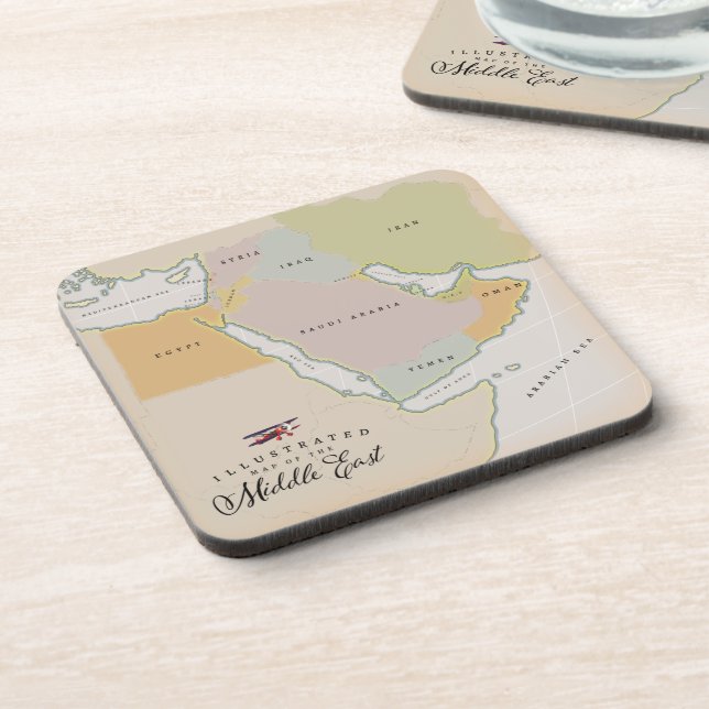 Illustrated map of the Middle East. Beverage Coaster (Left Side)