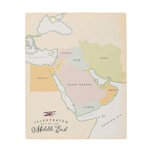 Illustrated map of the Middle East. Metal Print