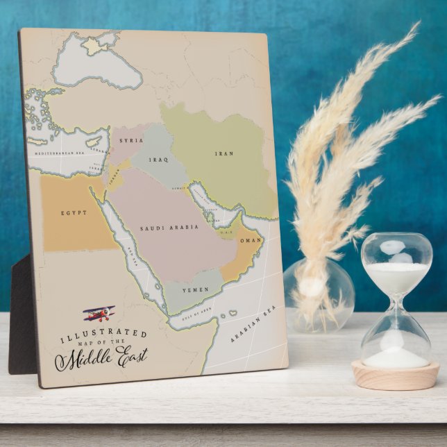 Illustrated map of the Middle East. Plaque (Side)