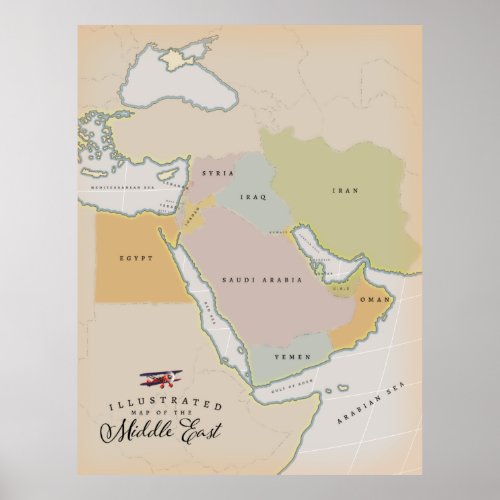 Illustrated map of the Middle East Poster