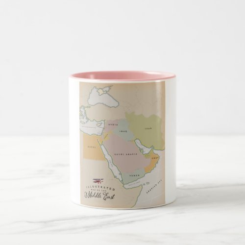 Illustrated map of the Middle East Two_Tone Coffee Mug