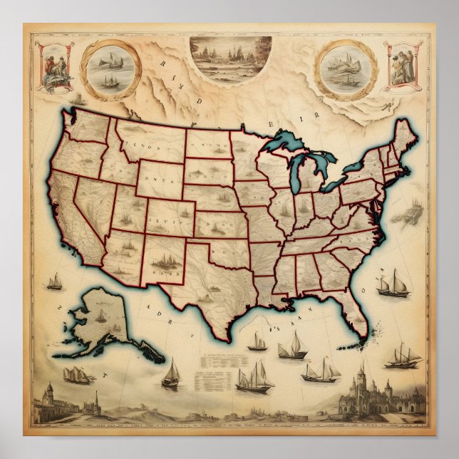 Illustrated Map of the U.S.A. Poster (Front)