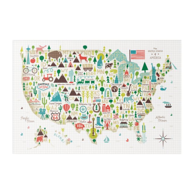 Illustrated Map of the USA Acrylic Print (Front)