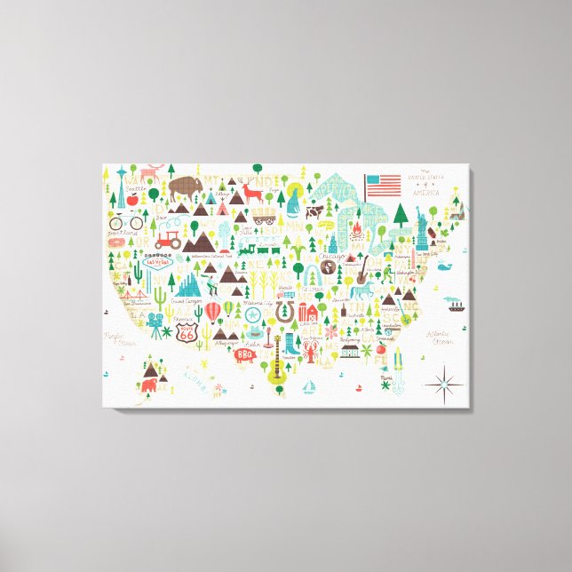 Illustrated Map of the USA Canvas Print (Front)