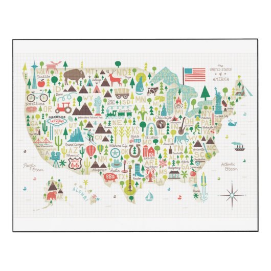 Illustrated Map of the USA Wood Wall Art (Front 14x11)