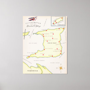 Illustrated map of Trinidad & Tobago Canvas Print