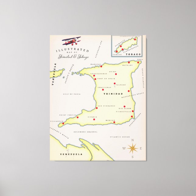 Illustrated map of Trinidad & Tobago Canvas Print (Front)