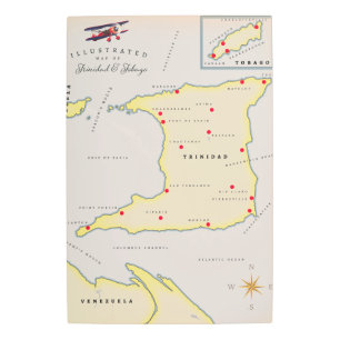 Illustrated map of Trinidad & Tobago Metal Print
