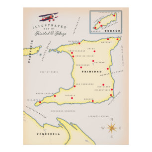 Illustrated map of Trinidad & Tobago Photo Print