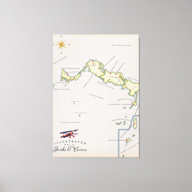 Illustrated map of Turks and Caicos map Canvas Print (Front)