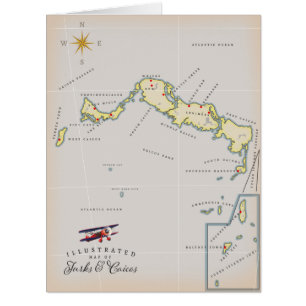 Illustrated map of Turks and Caicos map Cards