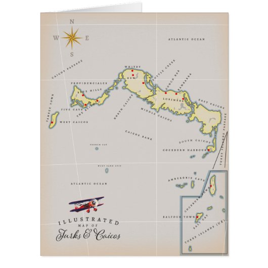 Illustrated map of Turks and Caicos map Cards (Front)