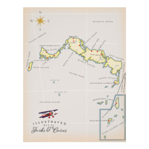 Illustrated map of Turks and Caicos map Photo Print