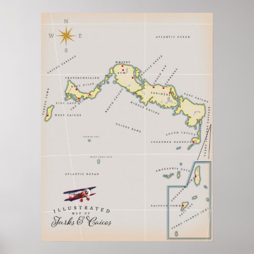 Illustrated map of Turks and Caicos map Poster