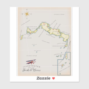 Illustrated map of Turks and Caicos map Sticker
