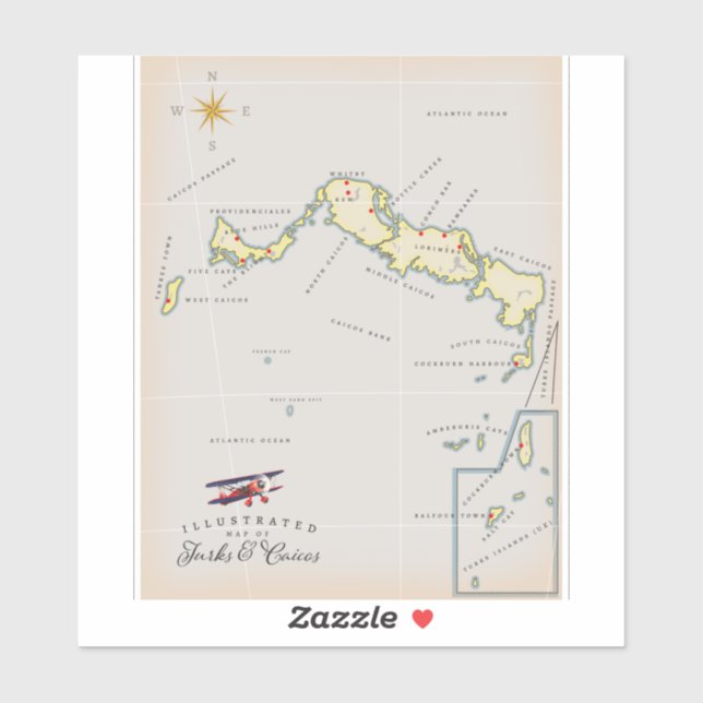 Illustrated map of Turks and Caicos map Sticker (Sheet)