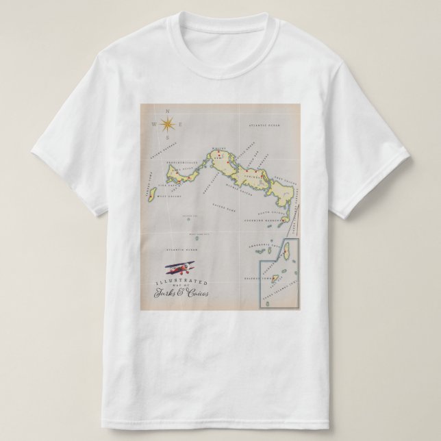 Illustrated map of Turks and Caicos map T-Shirt (Design Front)