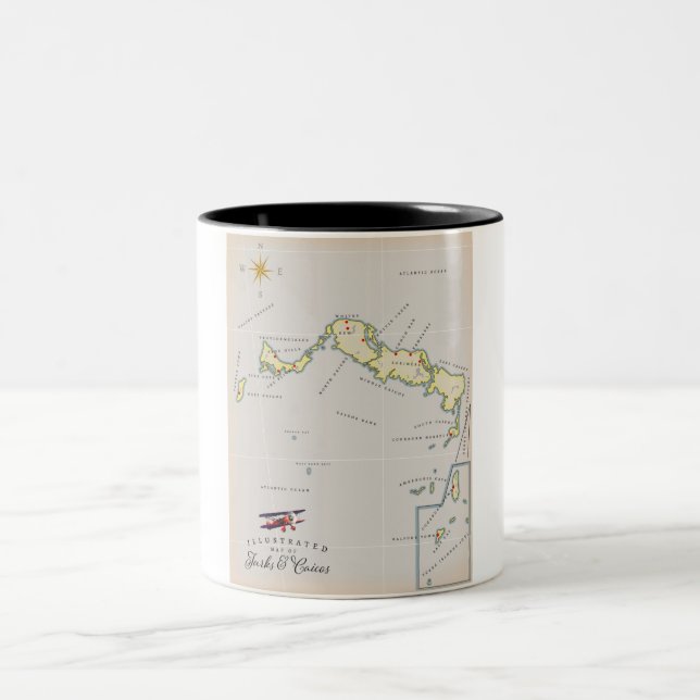 Illustrated map of Turks and Caicos map Two-Tone Coffee Mug (Center)
