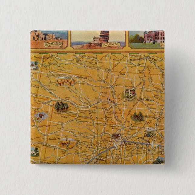 Illustrated Map of US Airways Button (Front)