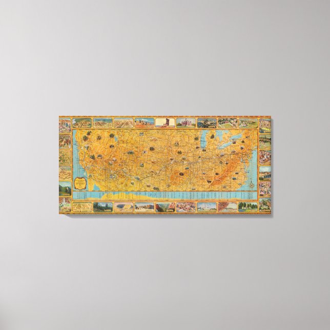 Illustrated Map of US Airways Canvas Print (Front)