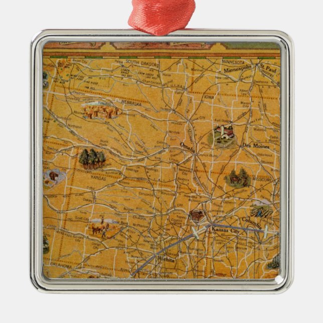 Illustrated Map of US Airways Metal Ornament (Front)