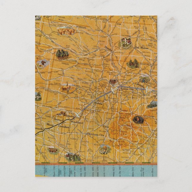Illustrated Map of US Airways Postcard (Front)