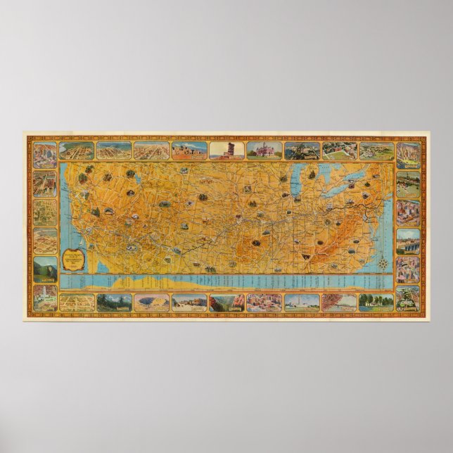 Illustrated Map of US Airways Poster (Front)