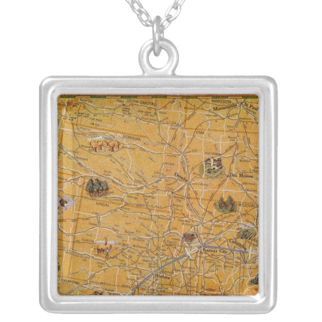 Illustrated Map of US Airways Silver Plated Necklace (Front)