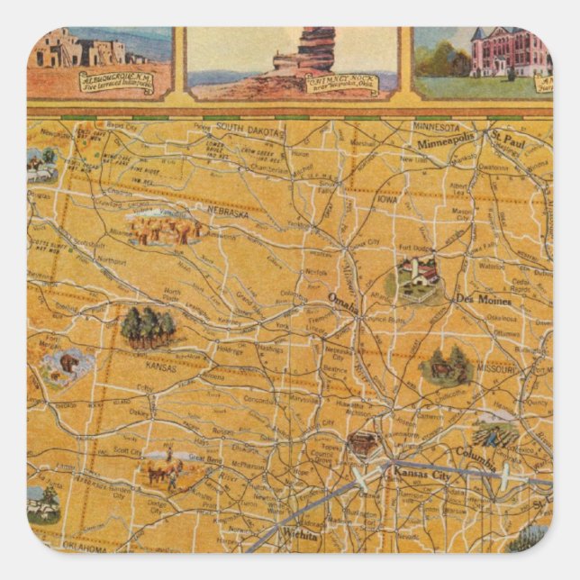 Illustrated Map of US Airways Square Sticker (Front)