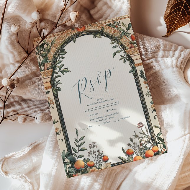  Illustrated Mediterranean Wedding RSVP Card (Creator Uploaded)