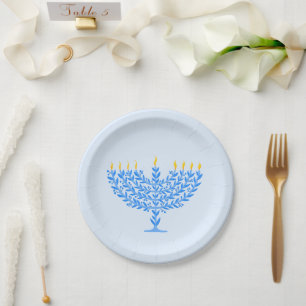Illustrated Menorah Hanukkah Paper Plates
