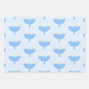Illustrated Menorah Hanukkah Wrapping Paper Sheets