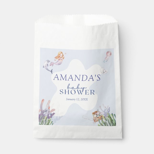 Illustrated Mermaid Baby Shower Favor Bag (Front)