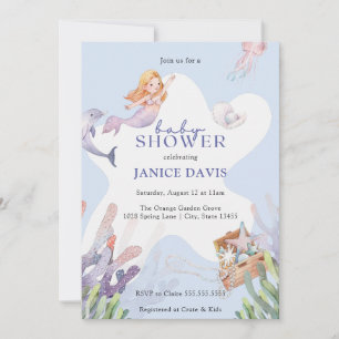 Illustrated Mermaid Baby Shower Invitation