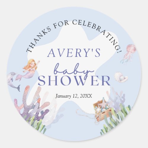 Illustrated Mermaid Baby Shower Thank You Classic Round Sticker
