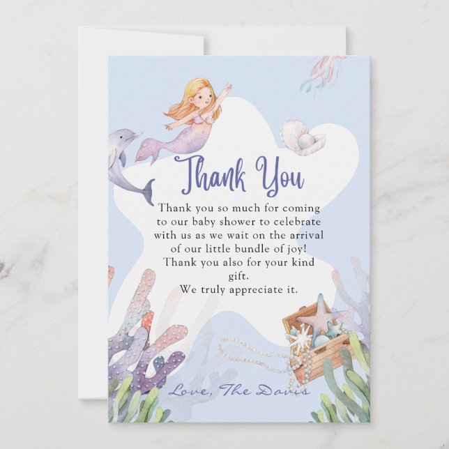 Illustrated Mermaid Thank You Cards (Front)