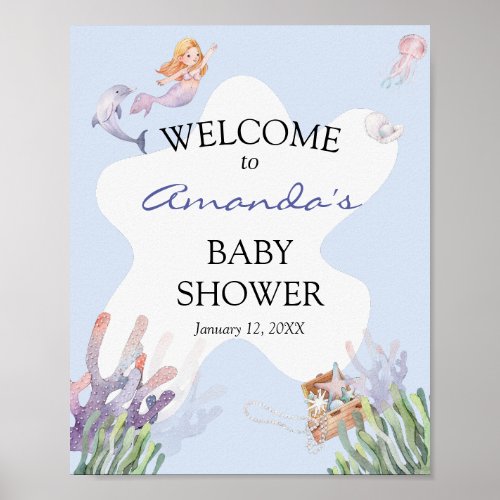 Illustrated Mermaid Welcome Sign Poster