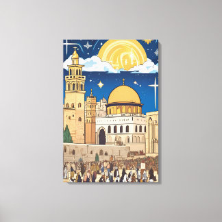 Illustrated Middle Eastern Dome of the Rock Art Canvas Print