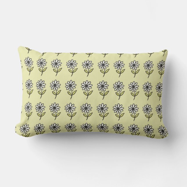 Illustrated Minimal Daisy Line Art Lumbar Pillow (Front)