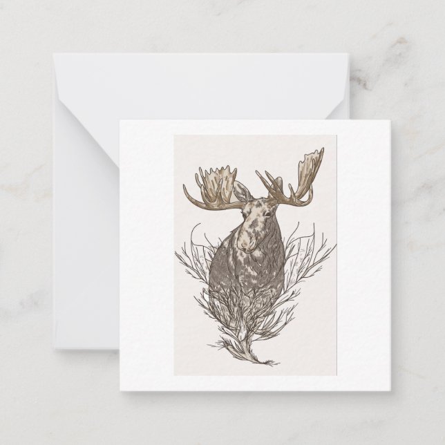Illustrated Moose Note Card, Simply, Chic, Unique Card (Front)