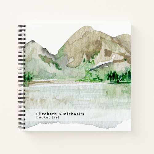 Illustrated Mountain Lake View BUCKET LIST Custom Notebook