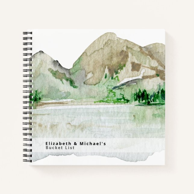 Illustrated Mountain Lake View BUCKET LIST Custom Notebook (Front)