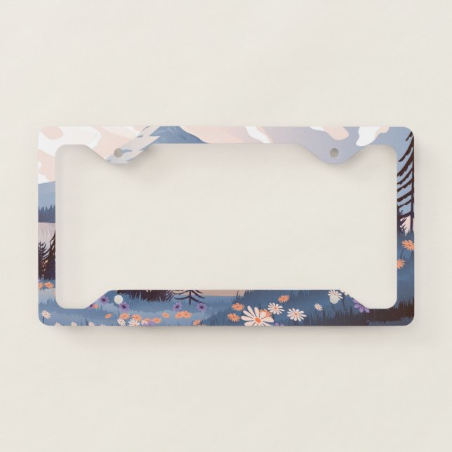 Illustrated Mountain Landscape License Plate Frame (Front)