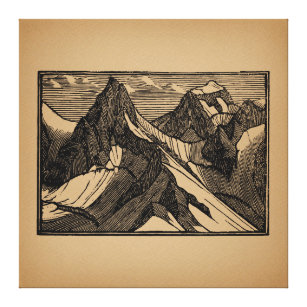 Illustrated Mountains Vintage Art Canvas Print