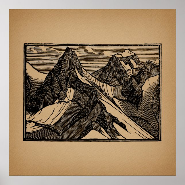 Illustrated Mountains Vintage Art Poster (Front)
